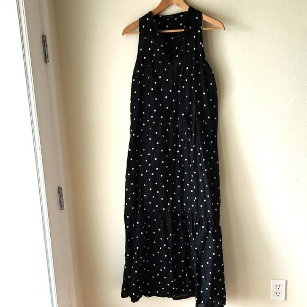 J.CREW Polka Dot Maxi dress ruffle tiered sleeveless tassel tie 100% cotton Sz M